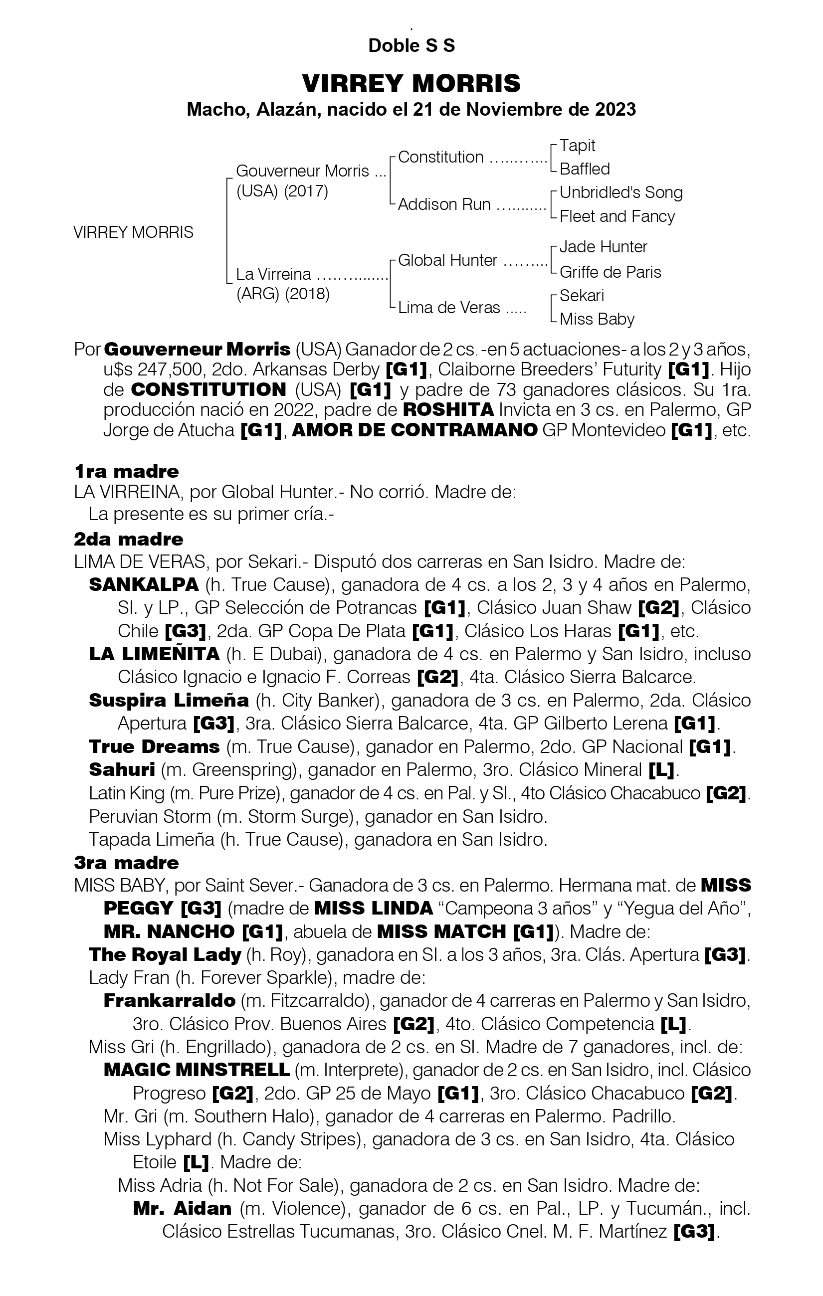 Pedigree VIRREY MORRIS