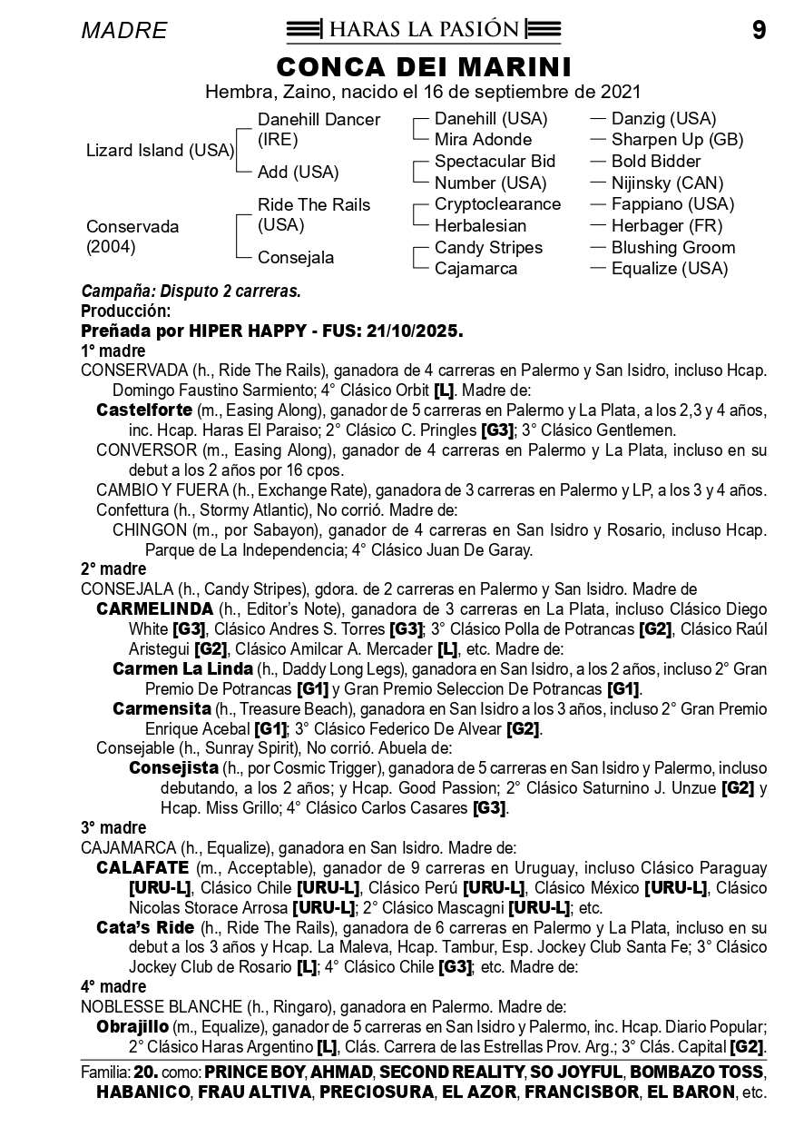 Pedigree CONCA DEI MARINI