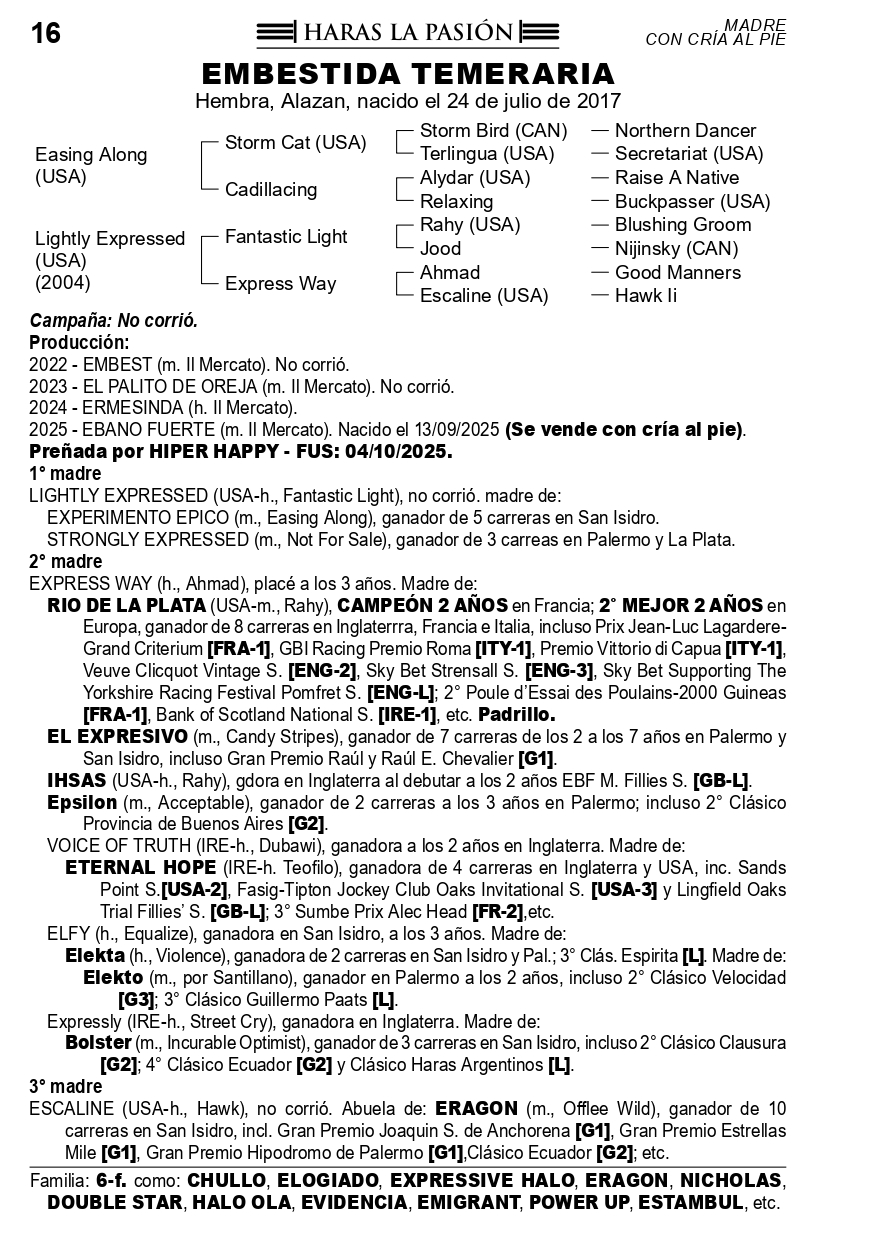 Pedigree EMBESTIDA TEMERARIA