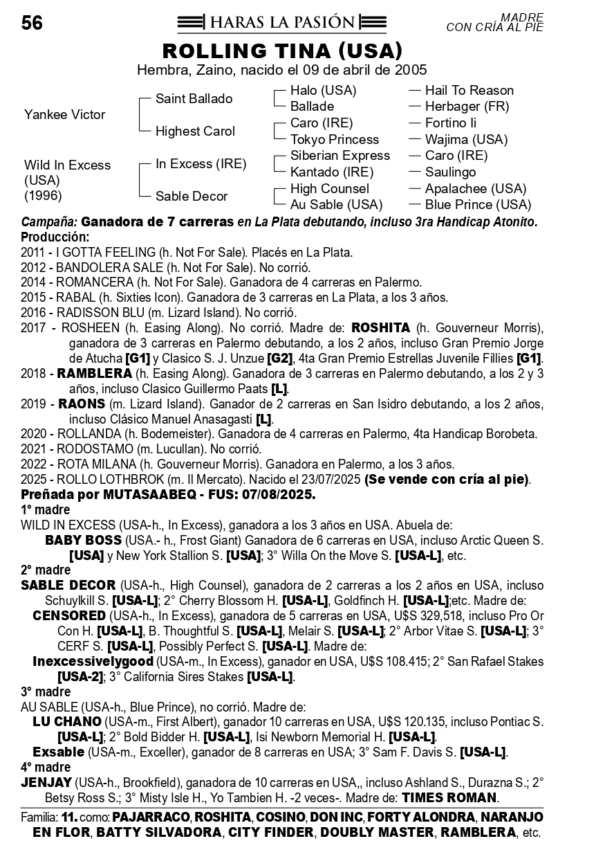 Pedigree ROLLING TINA