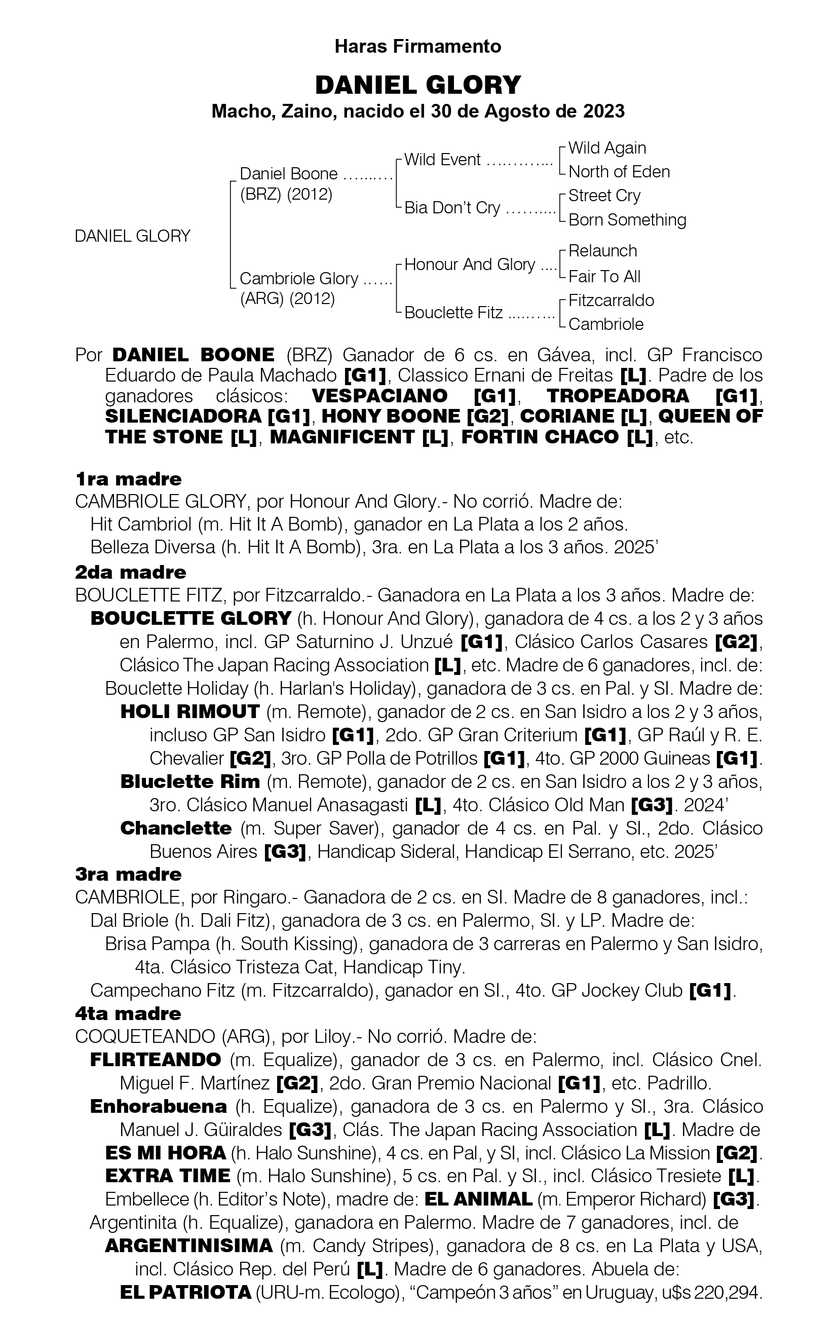 Pedigree DANIEL GLORY