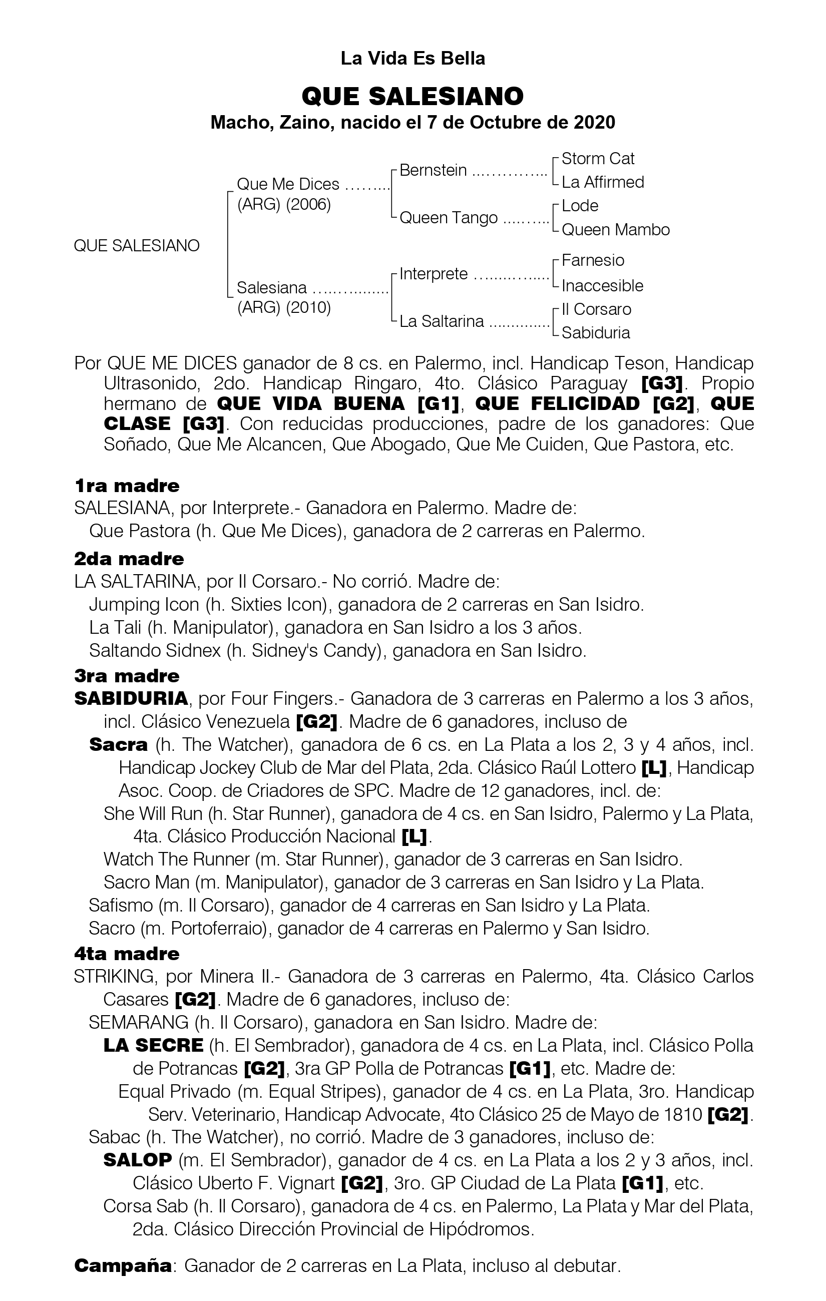 Pedigree QUE SALESIANO