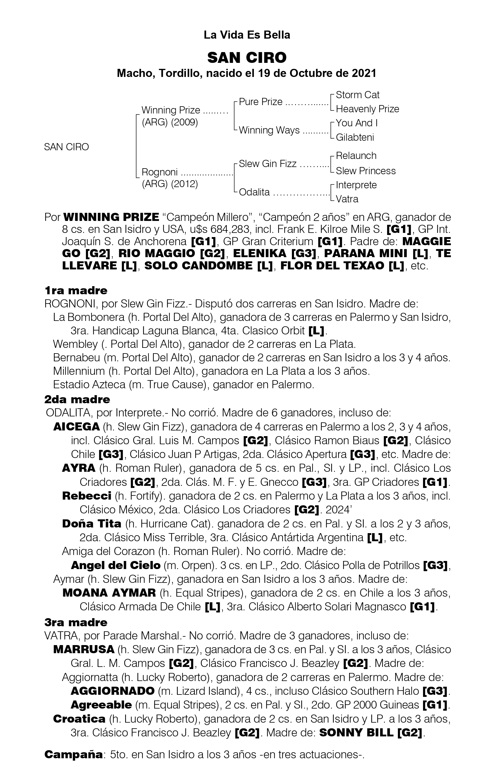 Pedigree SAN CIRO