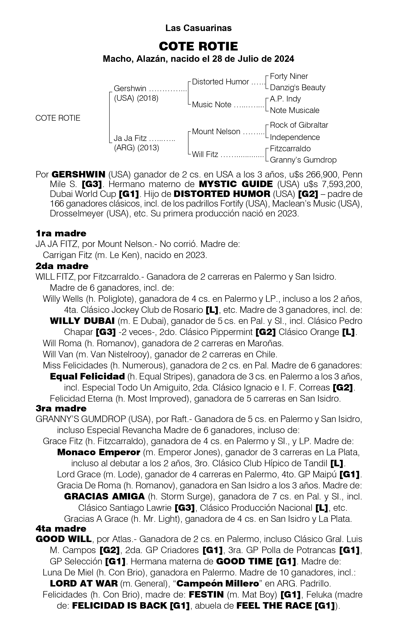 Pedigree COTE ROTIE