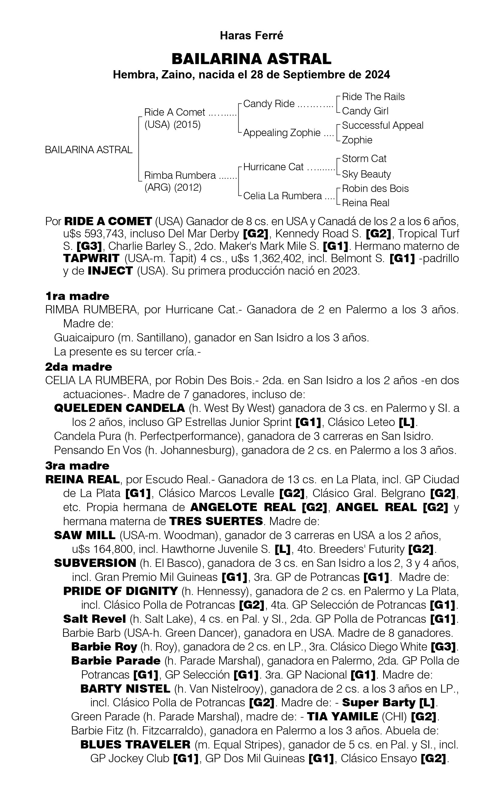 Pedigree BAILARINA ASTRAL