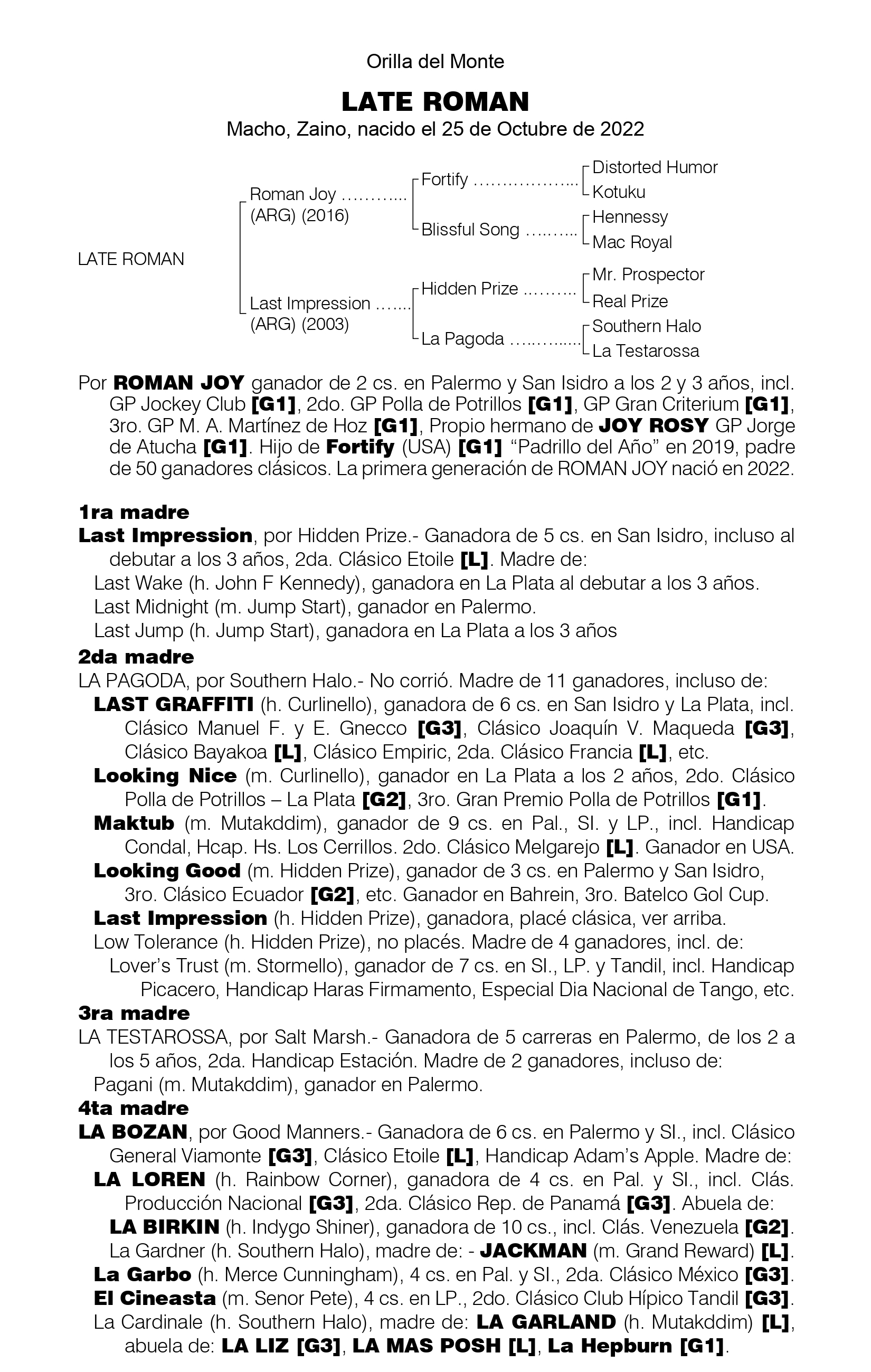 Pedigree LATE ROMAN