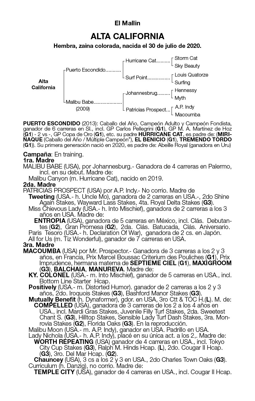 Pedigree ALTA CALIFORNIA